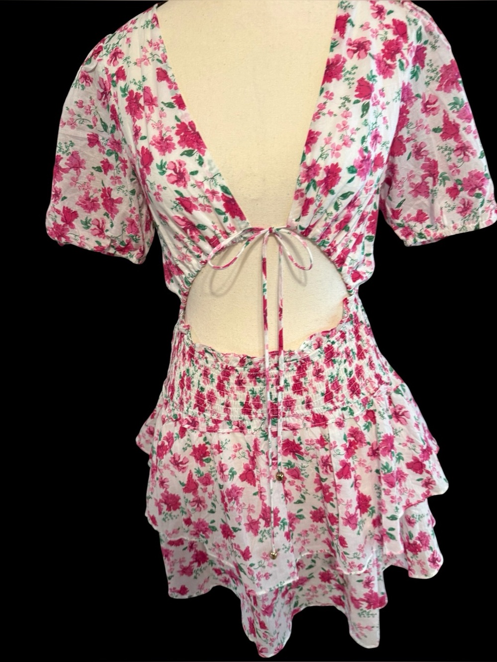 Olivaceous pink floral mini dress a feminine, cottagecore-inspired design small